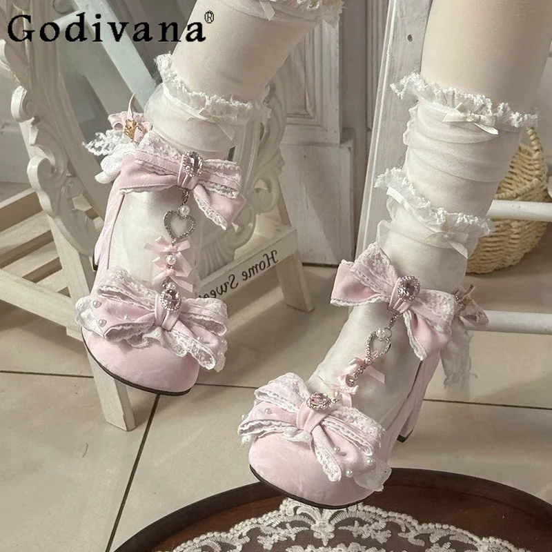 

Sweet Lolita Pink Mary Jane Shoes Princess Tea Party Lo High Heel Pumps Spring Summer New Woman's Japanese Girl's Lolita Shoes