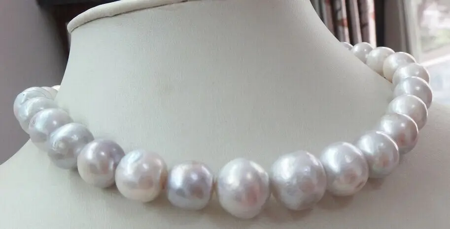 12-14mm Natura south sea nuclear near round white silver tone pearl necklace