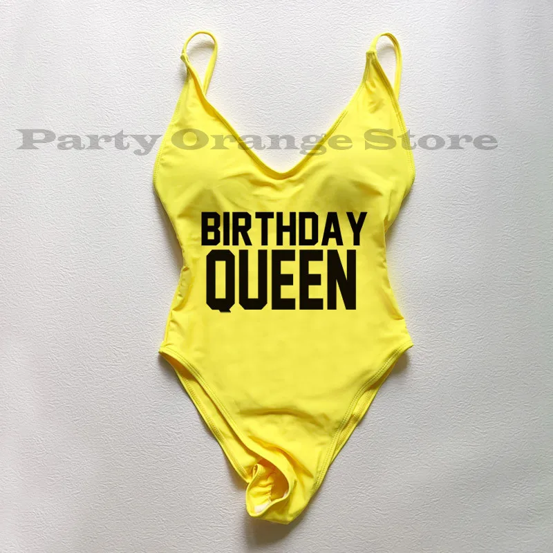 Sexy Pad Women Swimsuit BIRTHDAY QUEEN SQUAD Swimwear One Piece Bathing Suit girl bikinis 2022 woman Beachwear Monokini Bodysuit