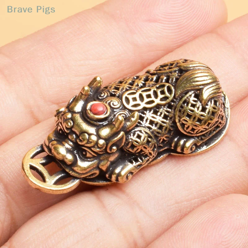 Brass Animal Pixiu Coin Charms Pendant Statue Ornament Chinese Miniature Figurines Home Office Tabletop Decoration Accessories