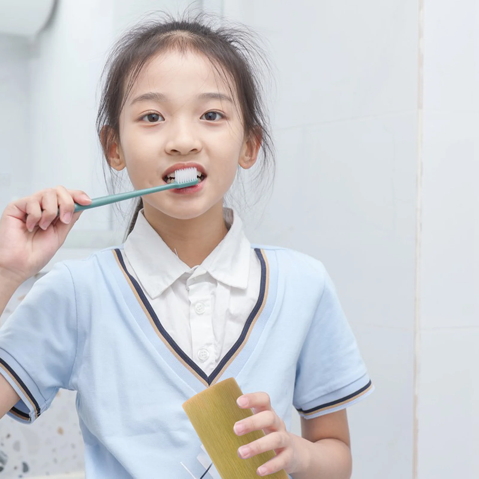 

Bamboo Toothbrush Cup Reusable Portable Bathroom Brushing Mouthwash Holder Travel Storage Pen Brush Holder