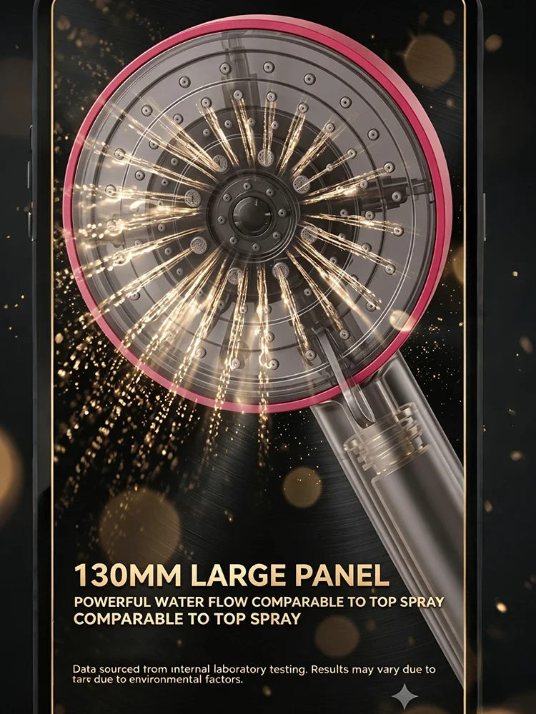 4 Modes Rotating Switch Shower Head,130cm Big Panel Shower Head,Adjustable Handheld Water Saving,Bathroom Accessories