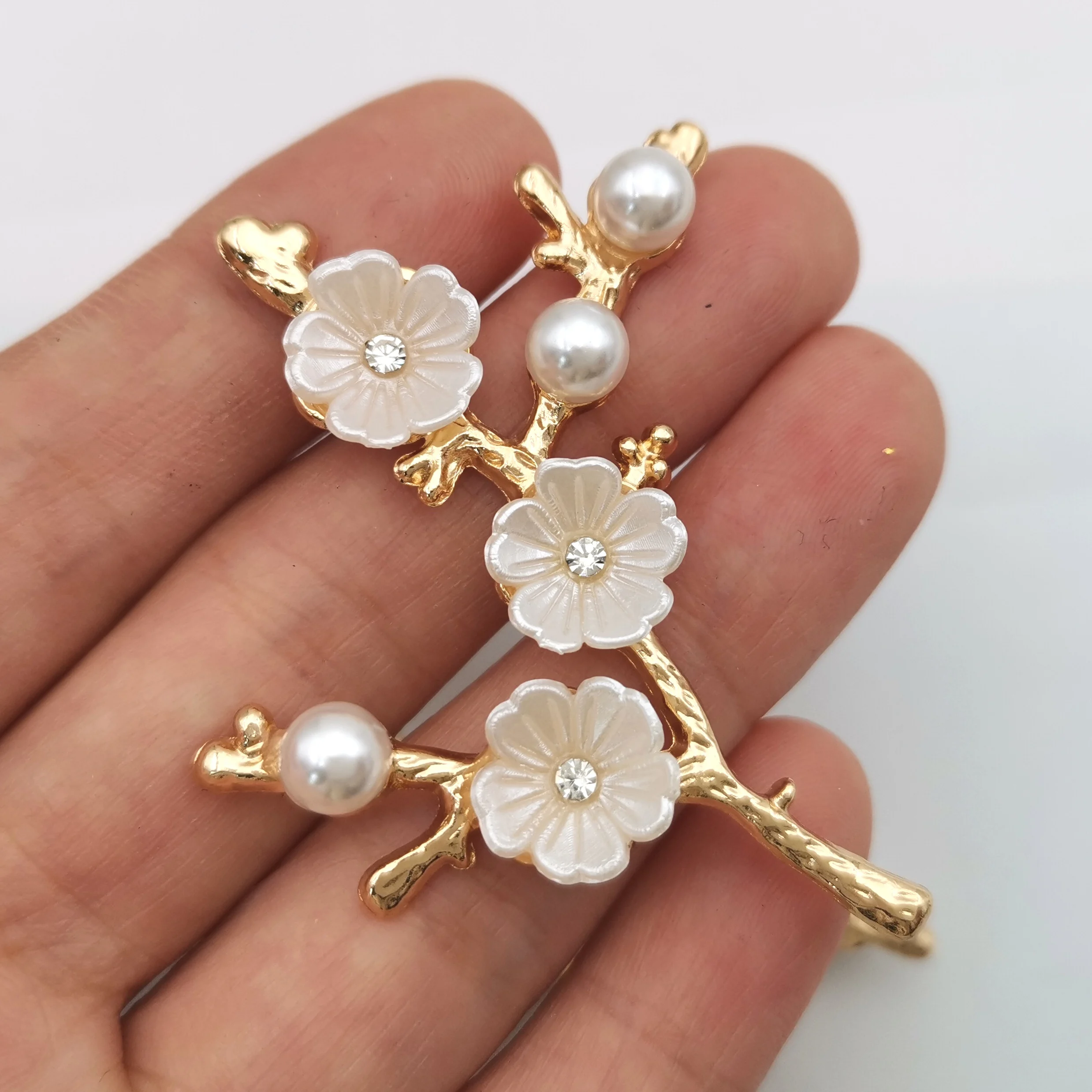 

10Pcs/lot KC Gold Color Alloy Flower Branch pearl Charms Base Setting DIY Jewelry Accessories Making Findings