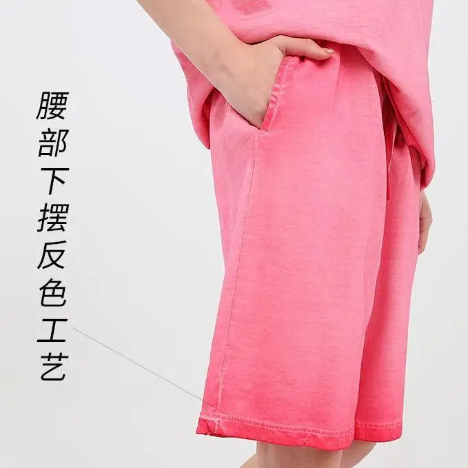 320G American Style Heavy Weight Pure Cotton Washed Vintage Distressed Gradient Loose Summer Shorts Casual Shorts