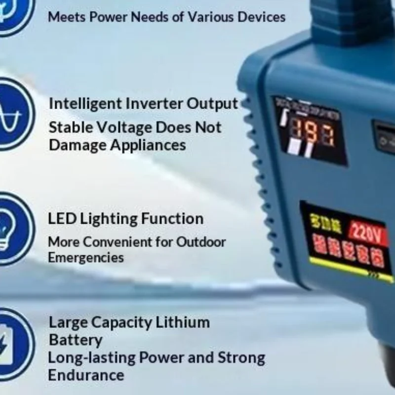 High Efficiency Lithium Battery Inverter 150W 21V to 220V Multiple USB AC Ports for Outdoor Work Site Use