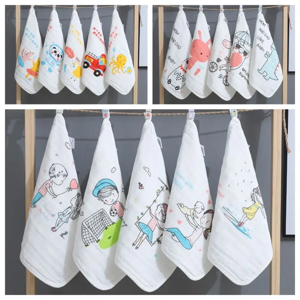 5PCS Spuugdoekje Baby Gaas Handdoeken Gezichtsdoekjes Super Zacht Puur Katoen Vierkante Handdoeken Zakdoek Draagbare Cartoon Infan Washandje