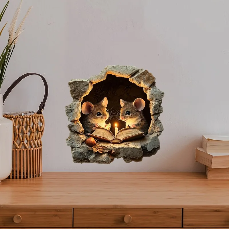 VIKAMA Fox Ferret Christmas Fireplace Wall Sticker Xmas Stockings Self-Adhesive Decor for Living Room Bedroom Dorm