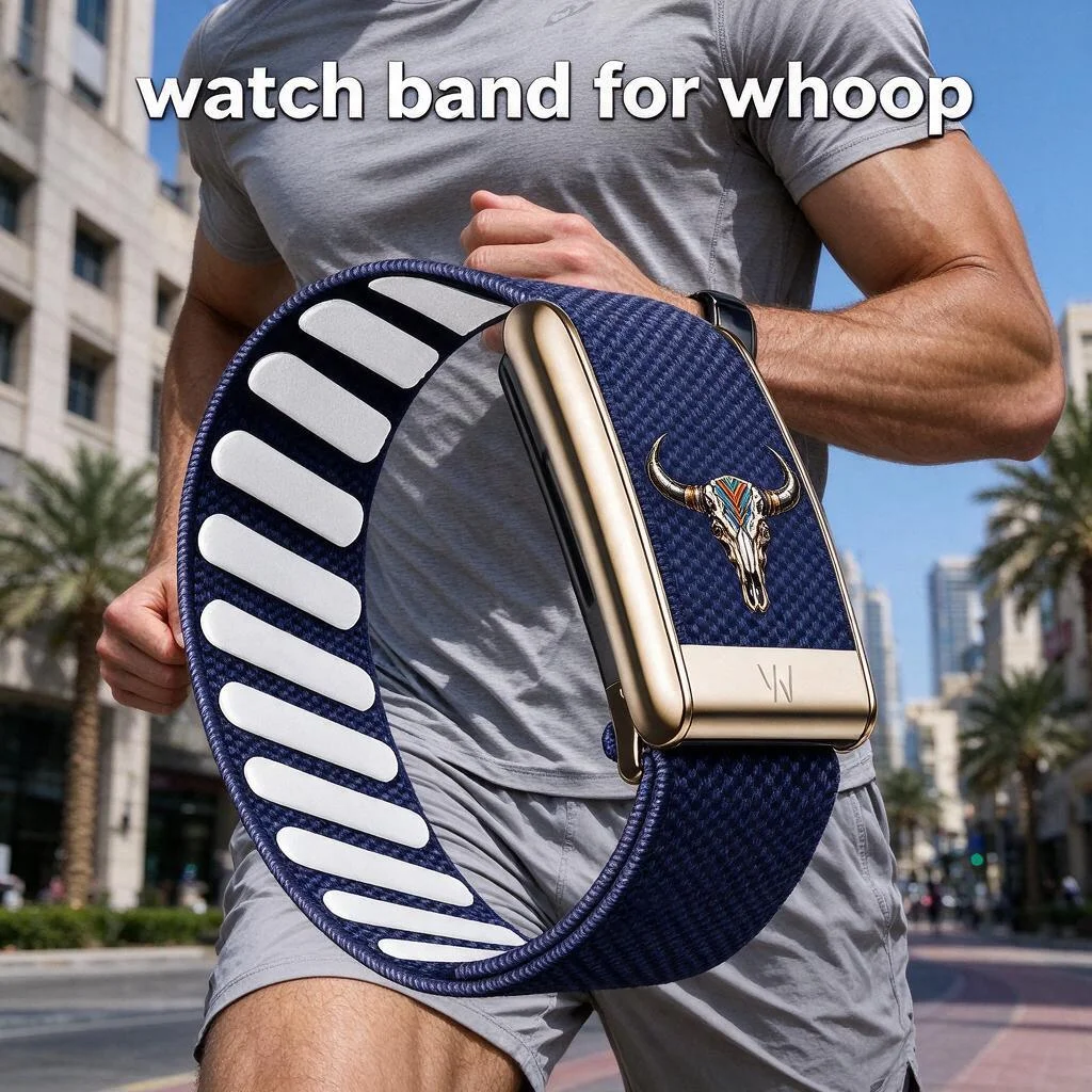 For WHOOP 5.0 MG Longhorn Skull Print Nylon Woven Elastic Sport Band Metal Frame Replacement Wrist Strap