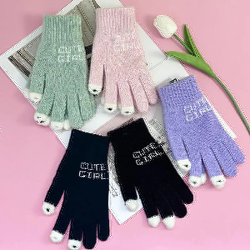 النساء الرجال الشتاء محبوك قفازات كاملة الأصابع للجنسين الصلبة قفازات شاشة لمس في الهواء الطلق الدافئة الدراجات القيادة القفازات الشتاء الدفء #1