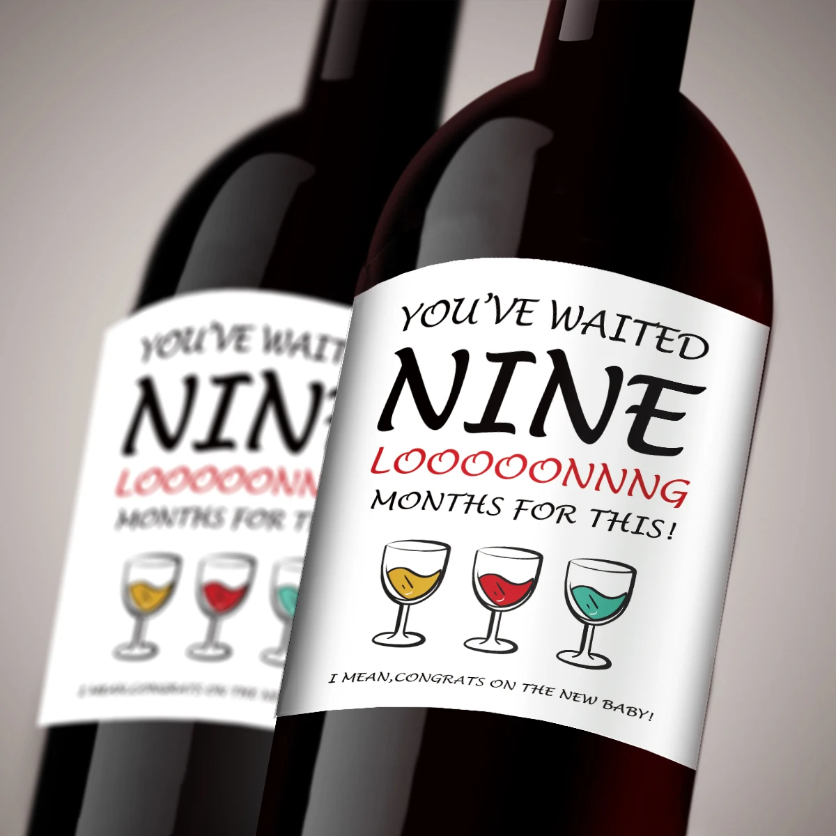 4pcs Funny Wine Bottle Labels Stickers,"Nine Months Of Waiting",New Baby Congratulation Gift,Surprise For New Mother,Party Decor