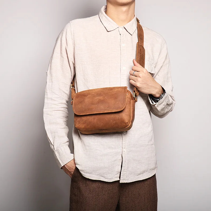 

Crazy horse leather retro men's leather men's shoulder bag women's diagonal cross bag large capacity ipad storage