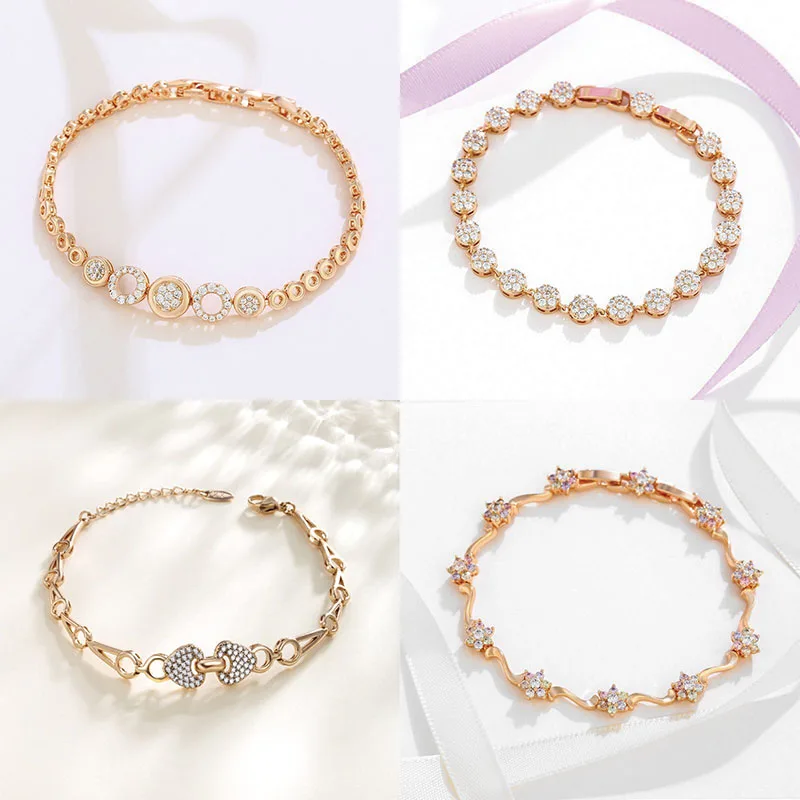MxGxFam (17 cm + 2 cm) pulseras de circón de círculo de la suerte para mujer joyería de moda AAA + Color dorado