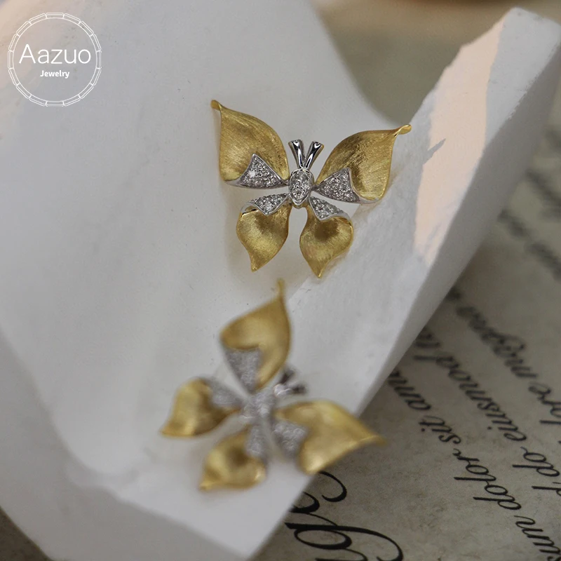 

Aazuo Fine Jewerly 18K Yellow Gold Real Diamonds Luxury Earring Butterfly Gifted For Women Engagement Halo anillos mujer Party