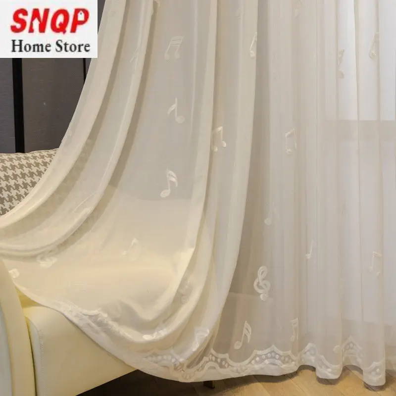 

New Modern Minimalist Heat Insulation Sunscreen Musical Note Screen Embossed Sheer Curtains for Living Dining Room Bedroom