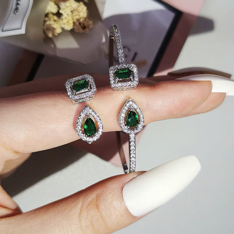 2 قطع الأزياء الفاخرة الشرير خواتم التنس أساور النساء الزفاف مجموعة هدية المجوهرات بالجملة