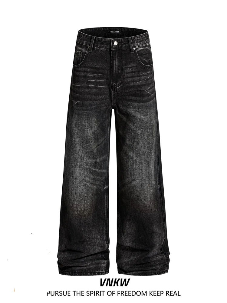 

Свободные прямые джинсы унисекс в винтажном стиле, повседневные брюки с широкими штанинами, молодежная модная рабочая одежда из смесового хлопка и льна