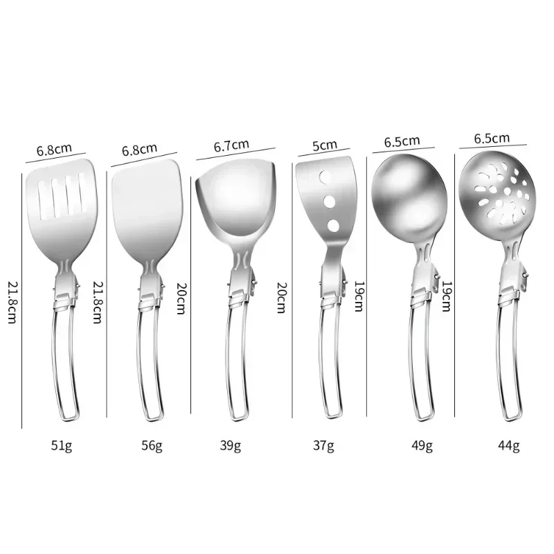 Camping304 Stainless Steel Field Kitchenware Portable Folding Soup Ladle Funnel Spoon Frying Spatula Spatula Outdoor Travel Set