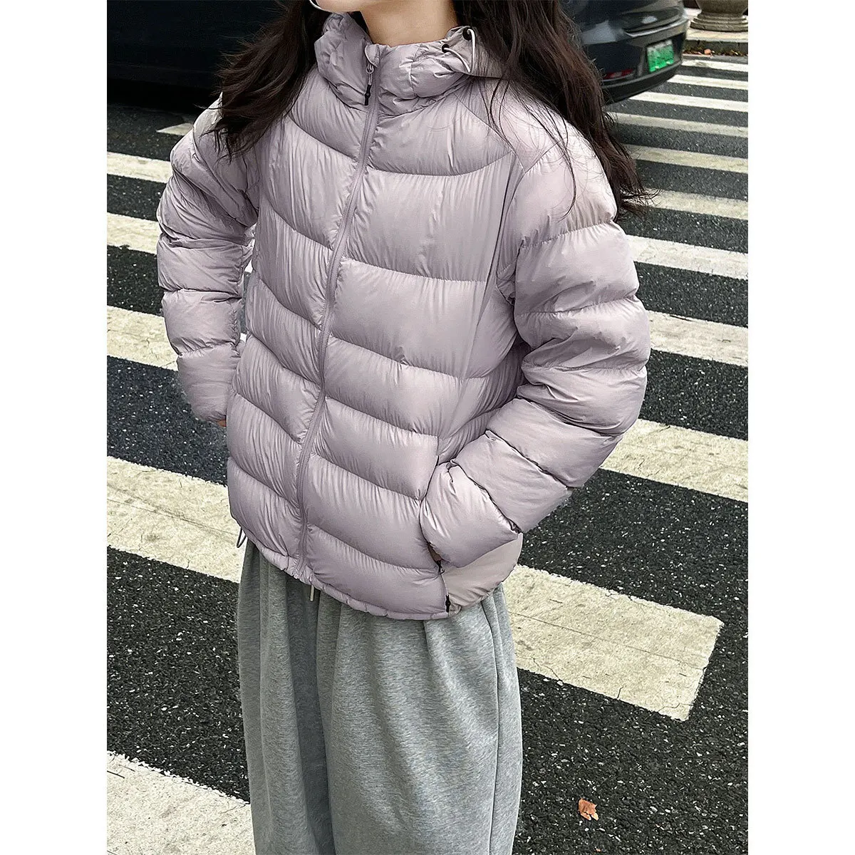 

Пуховик в рубчик для женщин, зимнее легкое морозостойкое пальто с капюшоном