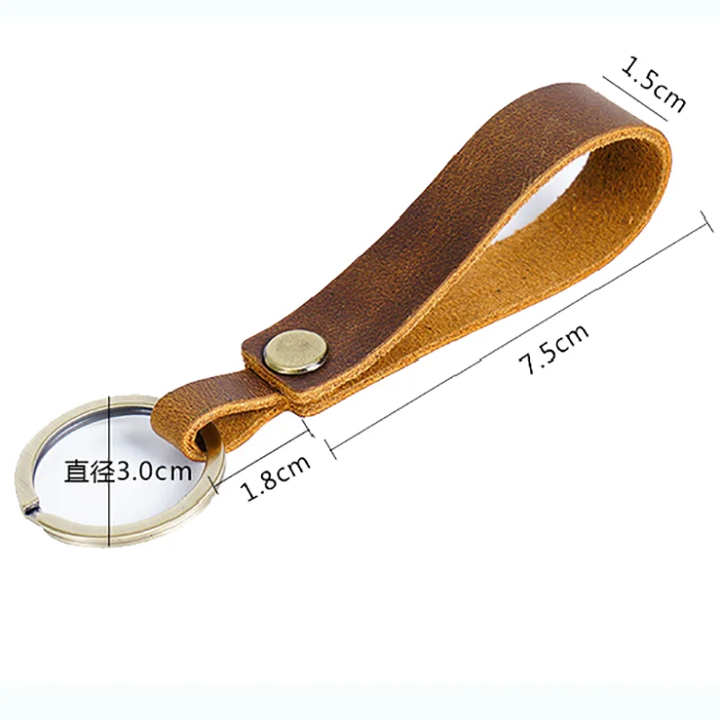 10 pcs Vintage Style Genuine Leather Keychain with Metal Ring Durable Cowhide Key Fob Car Key Holder for Men & Women