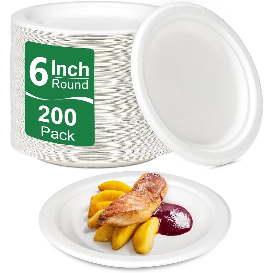 

Small Plates 6 Inch Dert Paper Plates for Appetizer Cake White 200 Pack