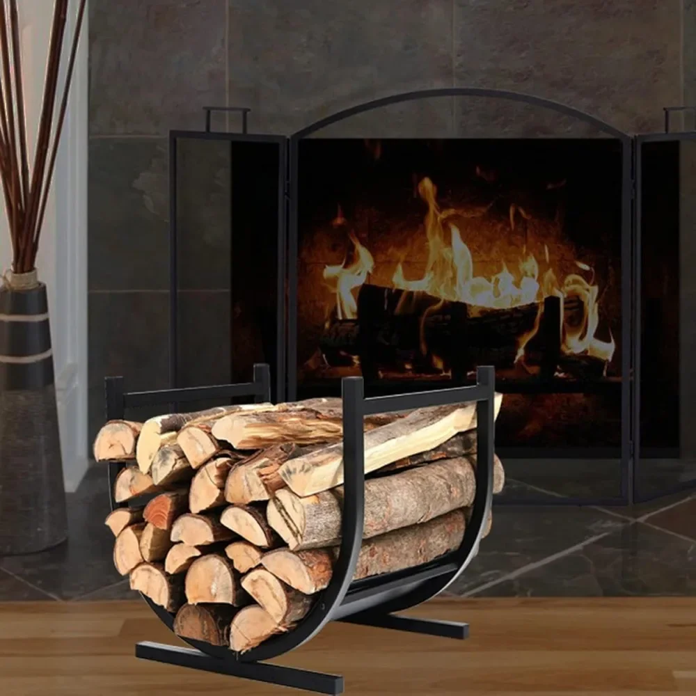 

firewood Rack Outdoor Half-Round Firewood Holder Hoop with Support Bar, Without Cover Outdoor Firewood Log Rack