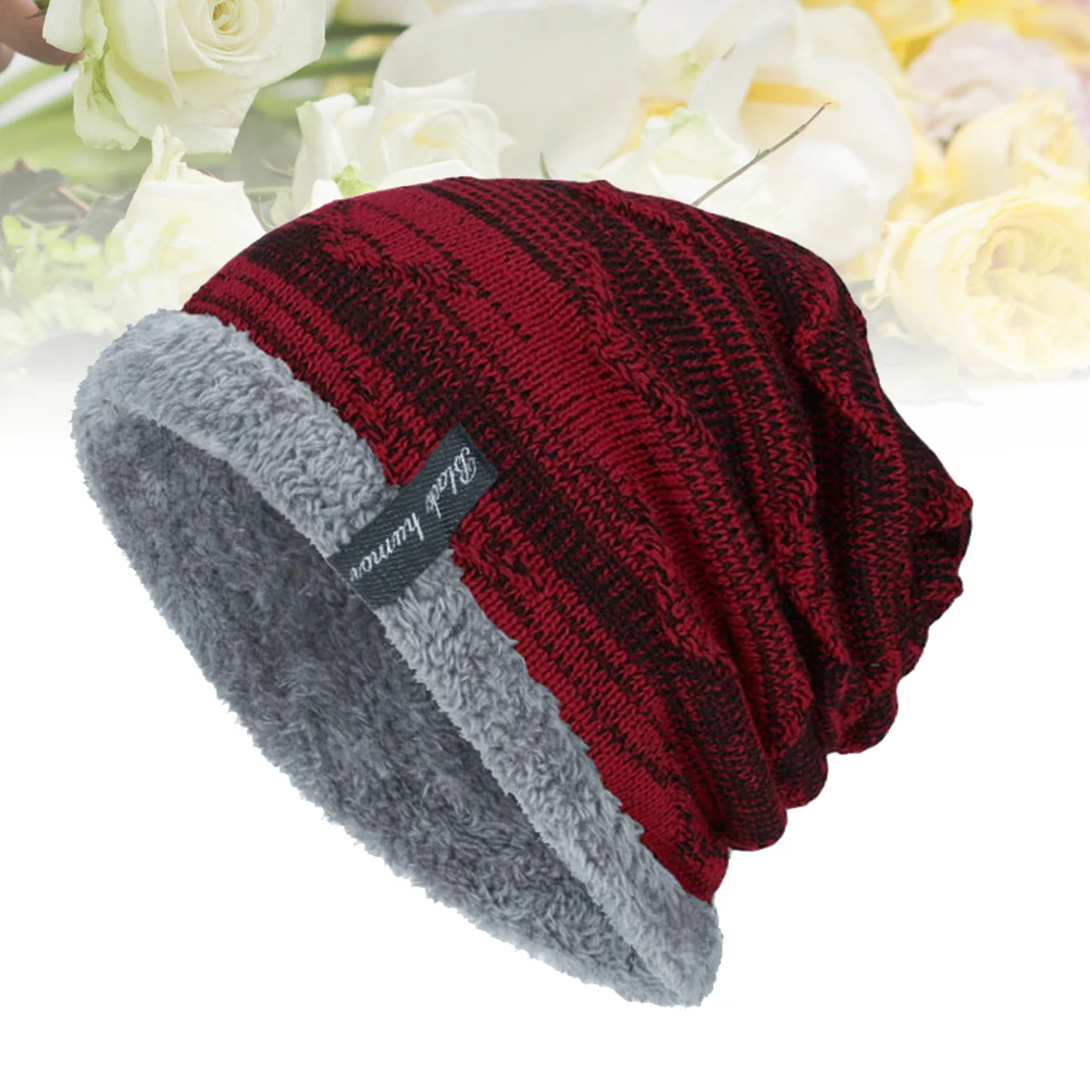 

Winter Knit Warm Beanies Soft Outdoor Warm Hat Brim Men Knit Beanie Outdoor Cycling Caps Fleece Lined Gifts