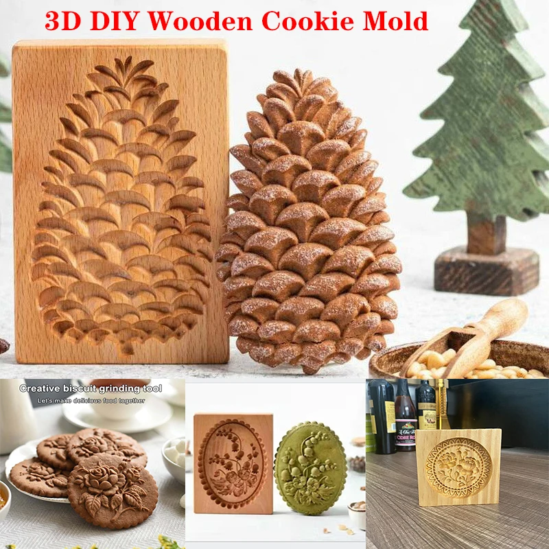 Wooden Cookie Mold Household Gingerbread Cake Mould Press 3D Biscuit Embossing Molds Bakery Gadget Baking Tool Kitchen Supplies