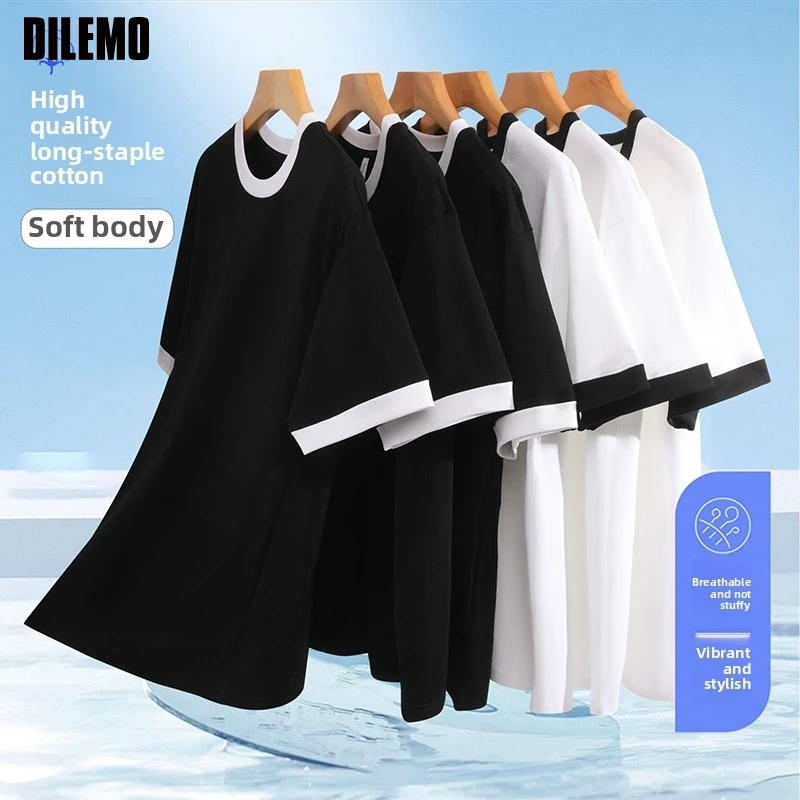 

Top Grade 100 % Heavy Long-staple Cotton Summer Brand New Tops Men Tshirts 2025 Loose Fashion Short Sleeve Casual Mens Clothing