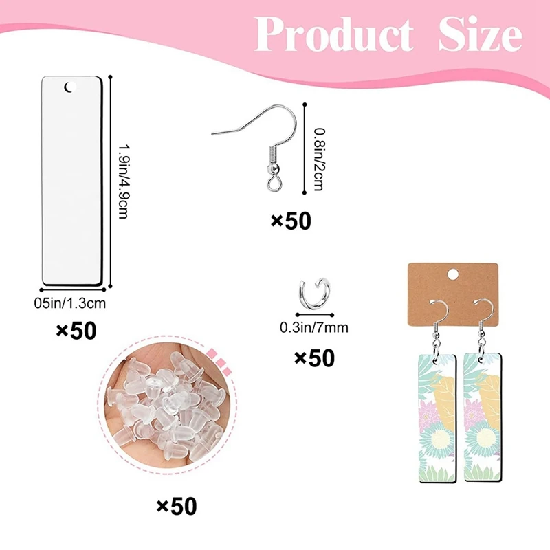 50Pcs Sublimation Blank Earrings Rectangular, Heat Transfer Earring Pendant With Earring Bags, DIY Making Sublimation