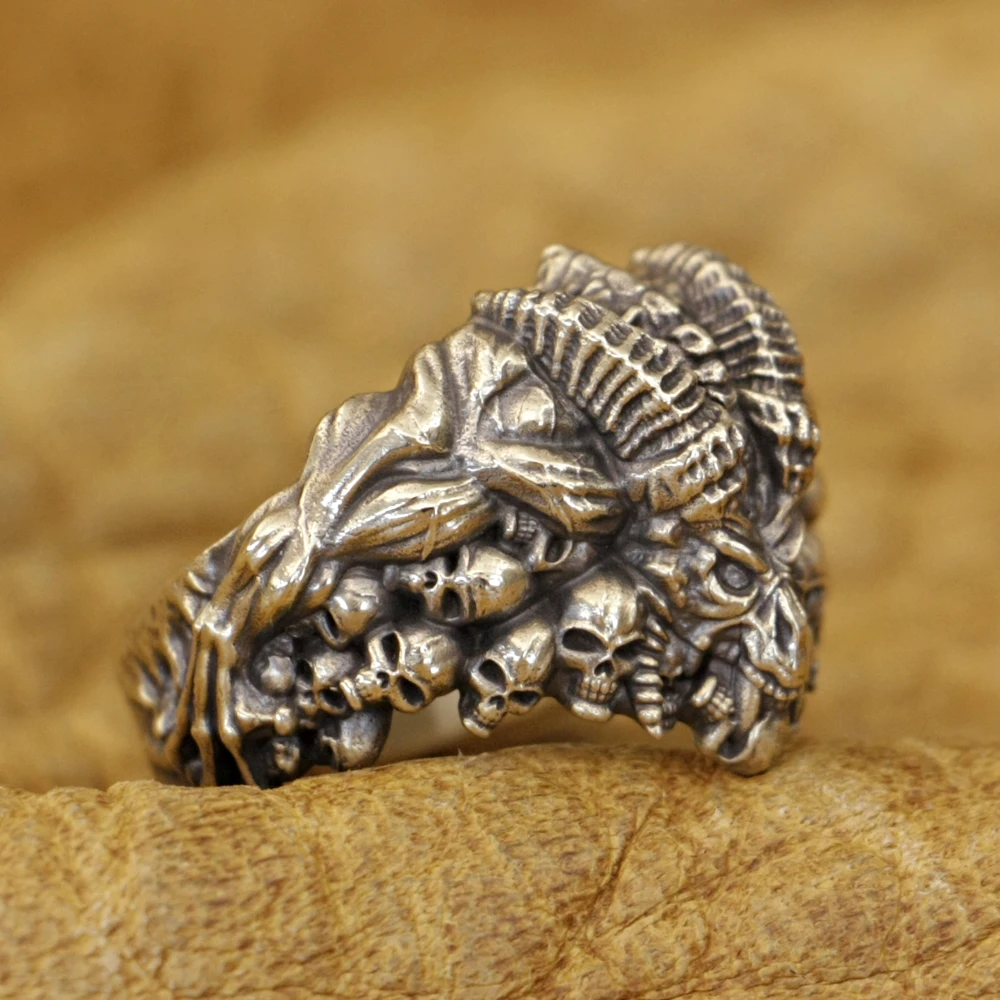 Brass Demon Satan Skulls Ring Biker Punk Jewelry BR418 US Size 7~15