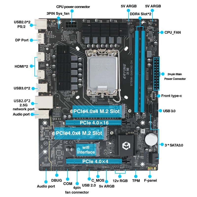 Imagem -02 - Erying-placa-mãe Gaming B760m d4 Lga1700 Suporte Core i3 i5 i7 i9 12 ° 13 ° 12 ° Cpu 12400f 12490f 12600f 12700f 13600f 14400f