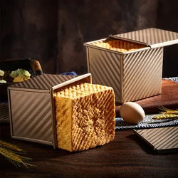 Square Baked Toast Box Loaf Pan Non-Stick Baking Bread Mould Cake Toast Box With Lid Gold Carbon Steel Baking Tray Baking Tool