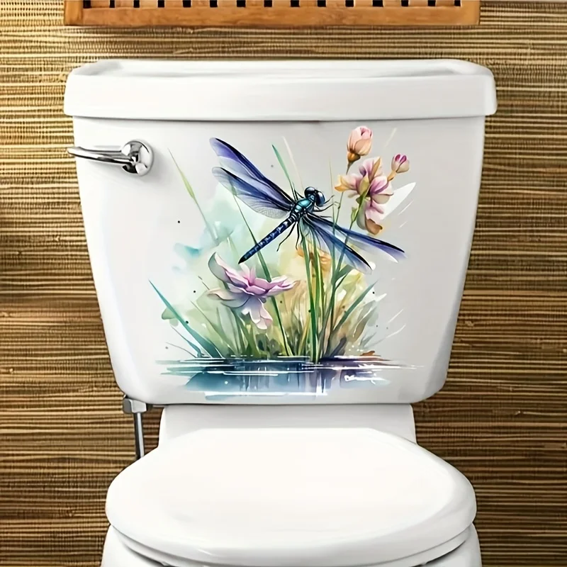 Elegant Cartoon Flower Dragonfly Bathroom Wall Stickers Waterproof PVC Self-Adhesive Removable Decorative Home Decor AA517