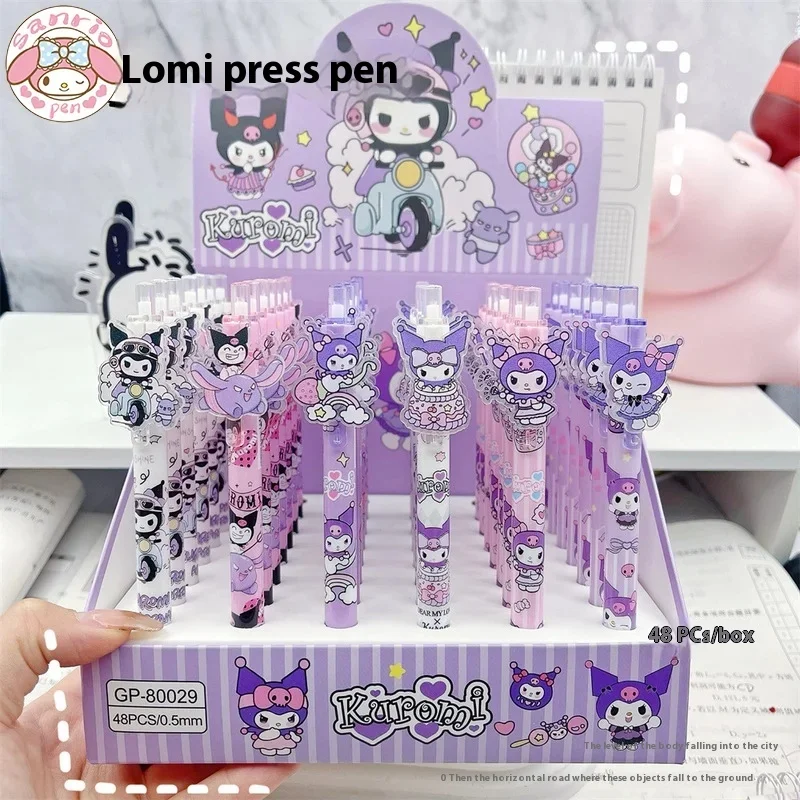 sanrio cartoon kuromi gel pen pressione o patch pen black kid escrita suprimentos papelaria novo atacado 05 mm 24 pcs 48 pcs 01