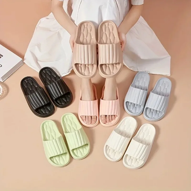 Vertical Striped Laced EVA Slippers, Multi-Pastel Color Options, Hollowed-Out Quick-Dry Home Bathing Non-Slip Slippers