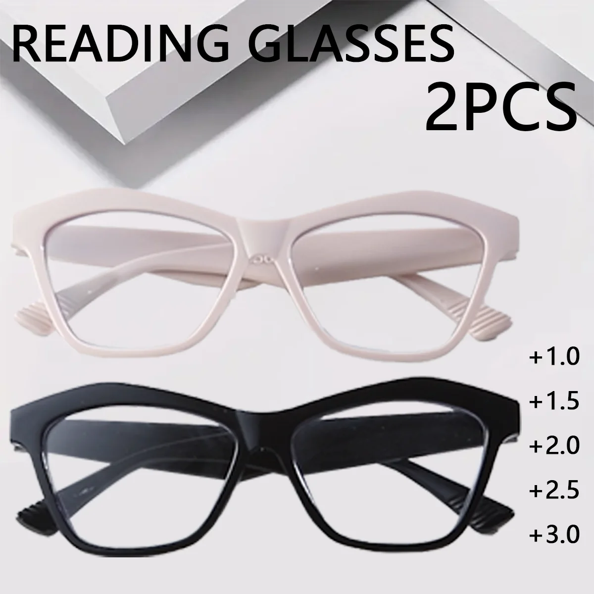 

2pcs New Fashion Cat Eye Reading Glasses Trend Presbyopia Hyperopia Retro Women Reading Eyeglasses Plastic Eyewear +1.0~+3.0