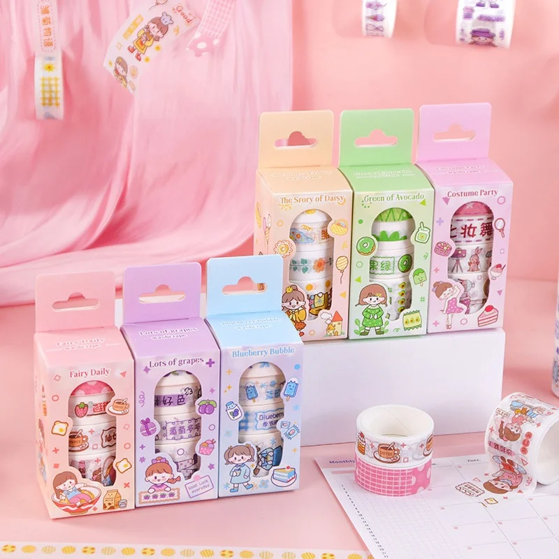 12box/lot Kawaii Girl Tape Creative Scrapbooking Diary Adhesive Masking Tape Stationery Gift