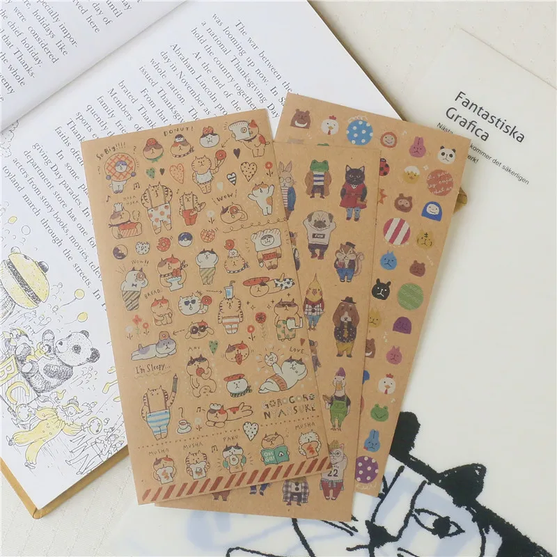 الرجعية كرافت ورقة القط ملصقات الكرتون الحيوان ألبوم مذكرات كتيب مادة الكولاج أعواد تزيين Kawaii