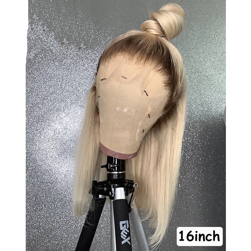 Soft 180Density Short Bob Straight Ombre Blonde 613 Lace Front Wig For Black Women BabyHair Glueless Natural Hairline Preplucked