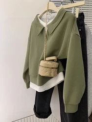 Autumn Winter New Korean Style Design Sense Niche Splicing Fake Two Piece Turn-down Collar Tops Loose Versatile Women's Sweater