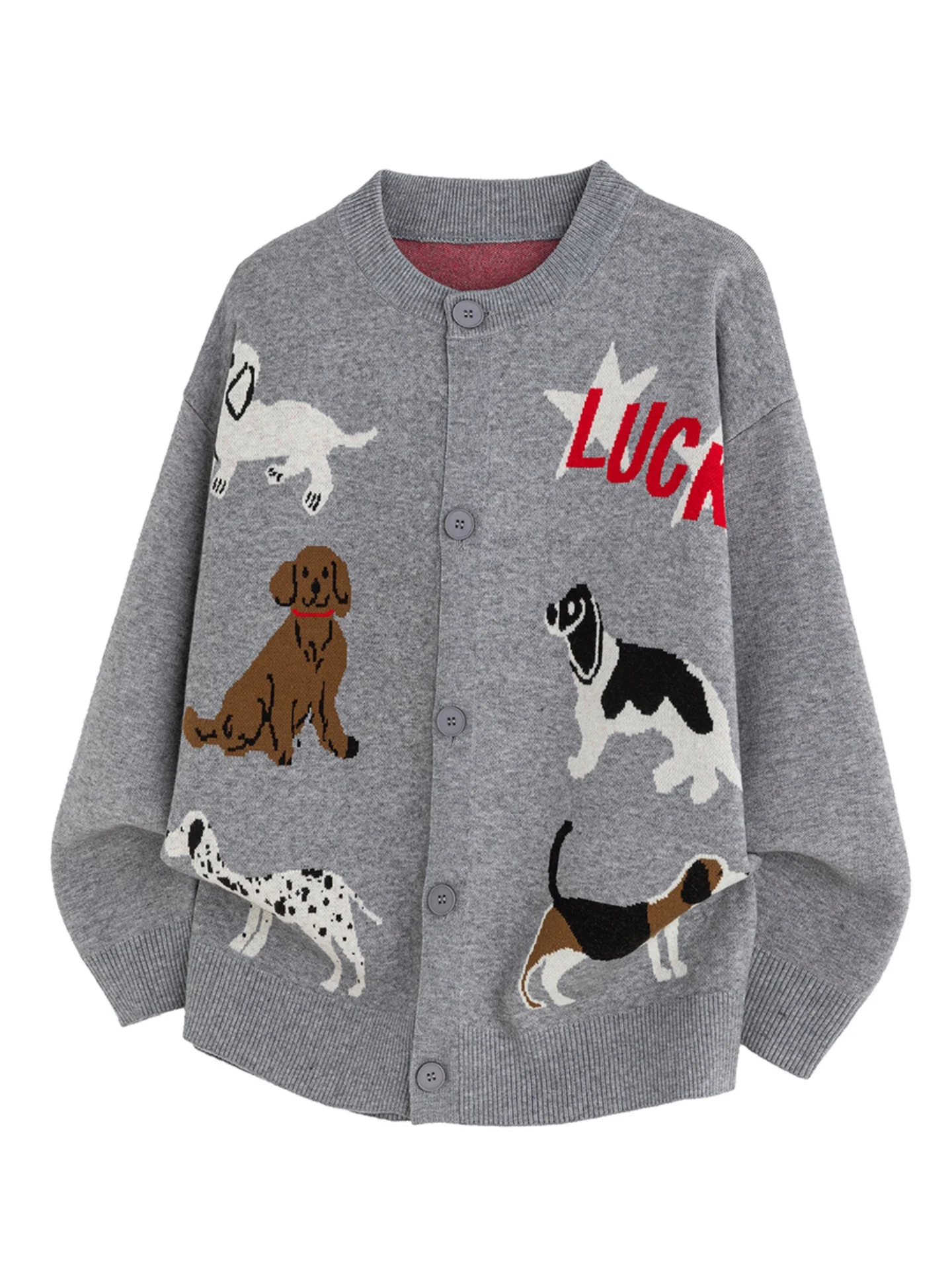 

American Sle Knitted Open Cardigan Men's Loose Sweater Autumn Faion Casual Wear Comfortable Soft Fabric Dog Pattern