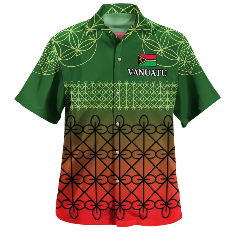 Vanuatu Polynesian Hawaiian Shirt For Men 3d Printed Loose Short Sleeves Lapel Blouse Summer Street Casual Fashion Button Shirts