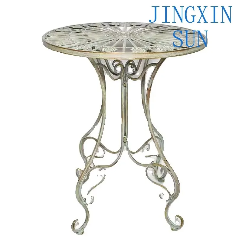 Country Iron Round Outdoor Table Dark Green Vintage Old Balcony Garden Furniture with Chairs