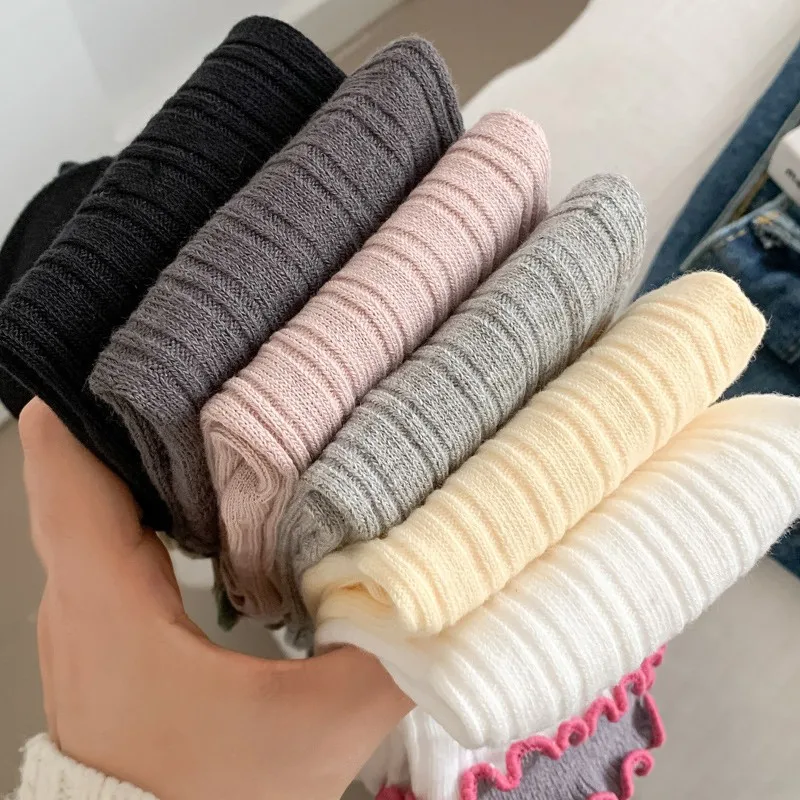 5/6 Pairs of Double-layer Lace Mid Tube Socks, Retro Girl's Early Autumn Pile Socks, Soft, Comfortable, Breathable Socks