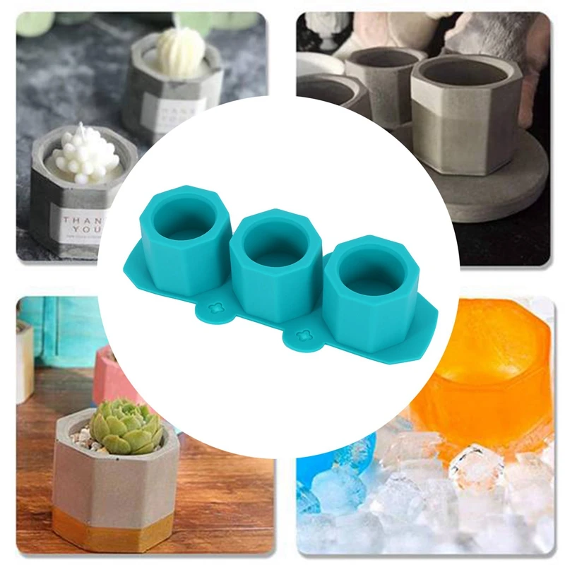 3 Pack Mini Octagon Flower Pot Silicone Molds - Succulent Plant Planter Pot Mold Concrete Cement Plaster Molds, Silicone Ice Mol