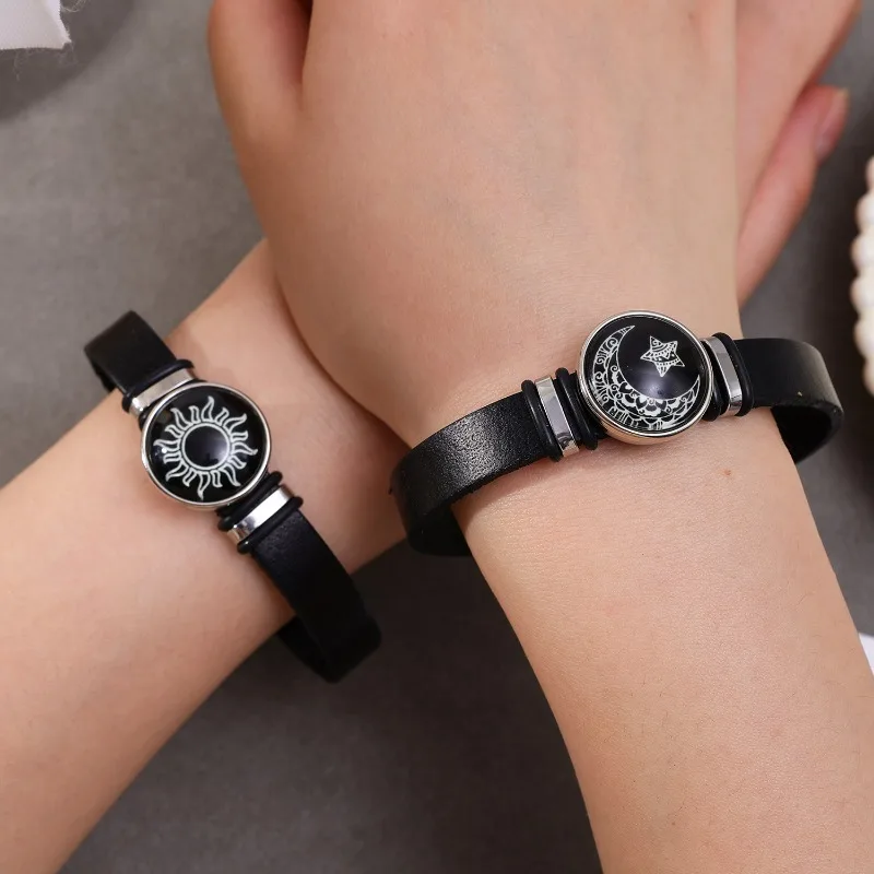 1/2Pcs 여성을위한 PU 가죽 빛나는 팔찌 남자 썬 문 새로운 PU 팔찌 우정 커플 팔찌 로맨틱 쥬얼리 선물