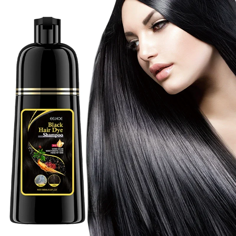 Champú 3 en 1 para teñir el cabello, tinte brillante a base de hierbas naturales, para limpieza del cabello, nutritivo, Color negro, 100ml