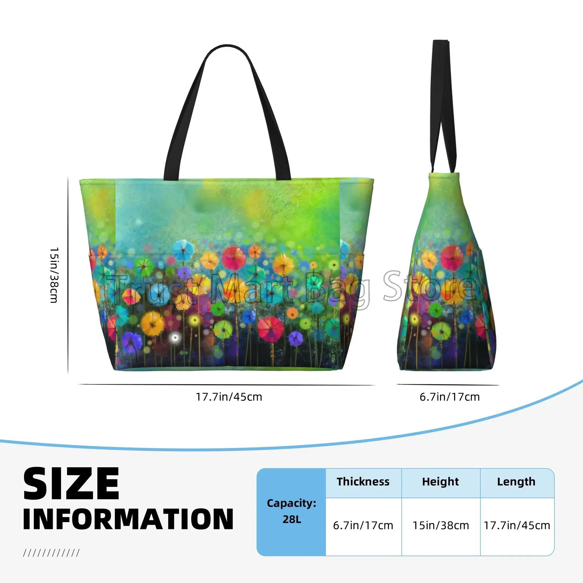 Abstract Flower Floral Watercolor Painting Large Waterproof Beach Bag for Women Sandproof Pool Tote Bag for Travel Vacation Swim