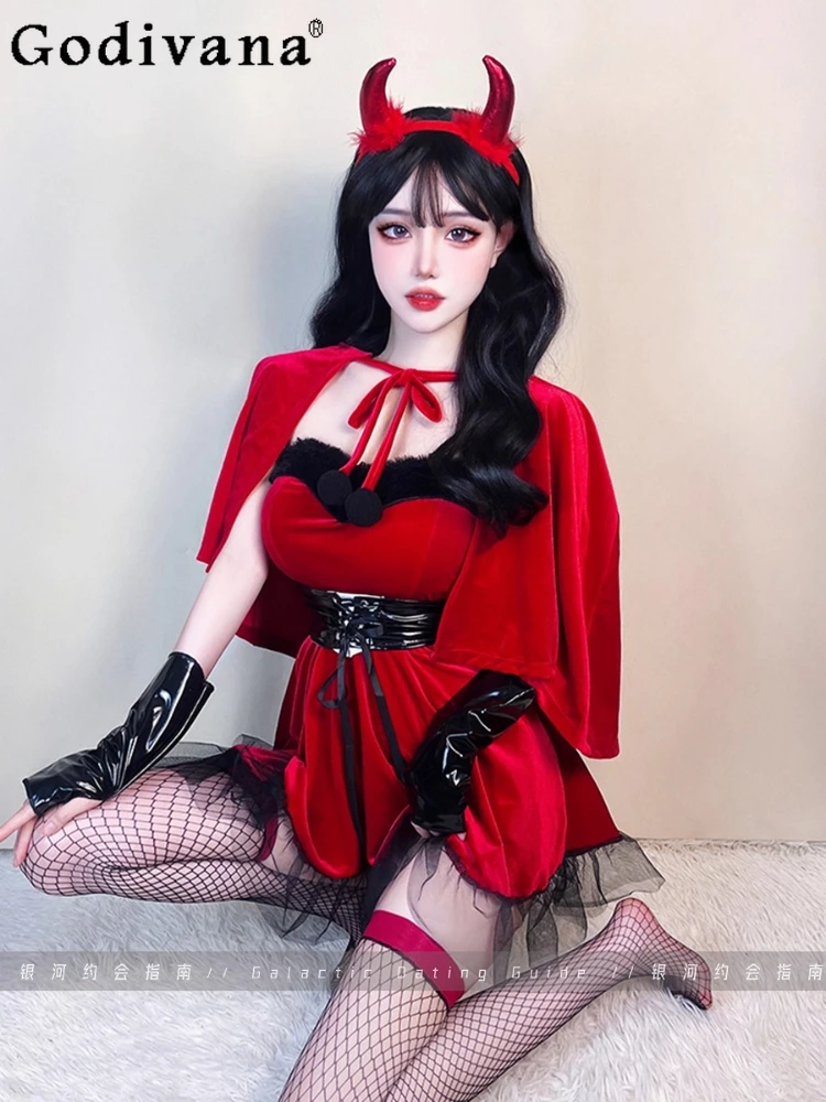 

Sexy Christmas Cos Maid High Waist A-line Versatile Strapless Dresses Temperament Girl Age Reduction Slim Gauze Splicing Dress