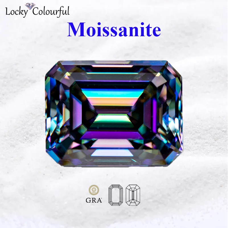 

Moissanite Emerald Cut Rainbow Green Color VVS1 with GRA Certificate for DIY Beads Charms Advanced Jewelry Making Ring Materials